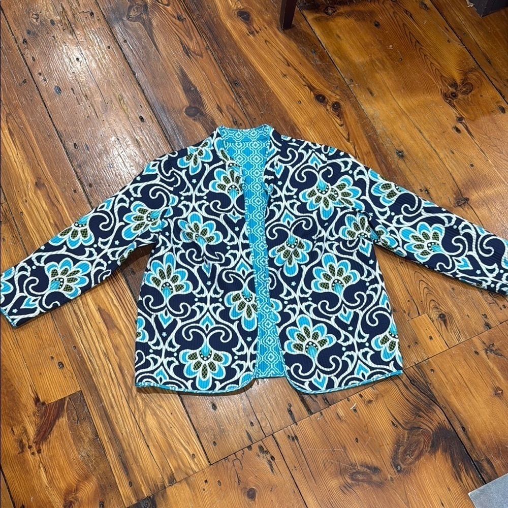 Alfred Dunner Reversible Vibrant Floral Light Jacket in Blue and White size 2XL